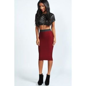 NWOT Boohoo Teresa Waffle Contrast Waistband Skirt